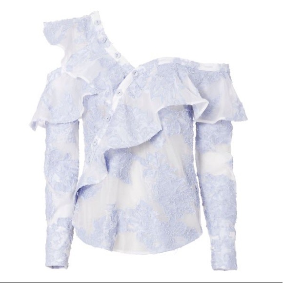 Self-Portrait Blue Floral Fil Coupé Asymmetrical One Shoulder Top size US 2 - Picture 2 of 7